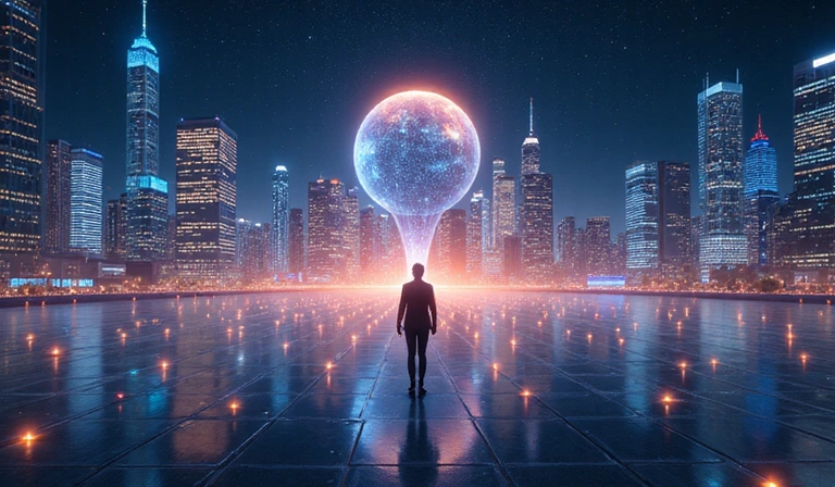 Digital transformation in finance with abstract tech elements