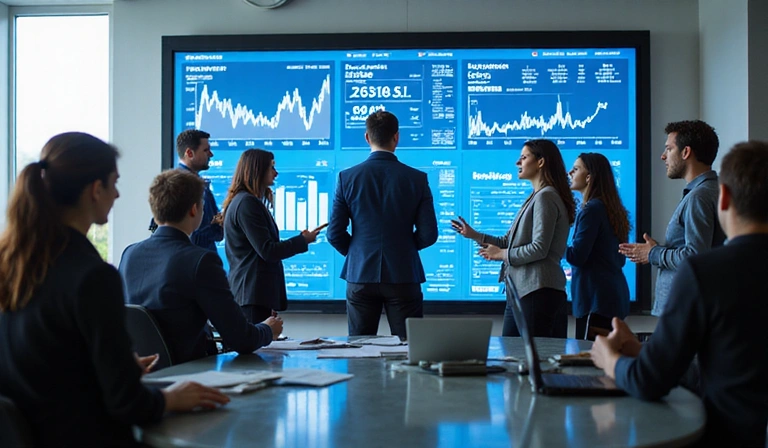 Diverse team collaborating on a digital finance project