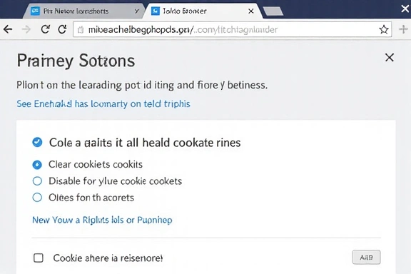 Browser settings interface with cookie options highlighted