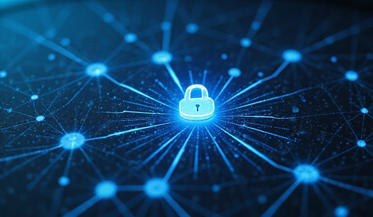 Abstract representation of secure online user conduct with data flowing securely