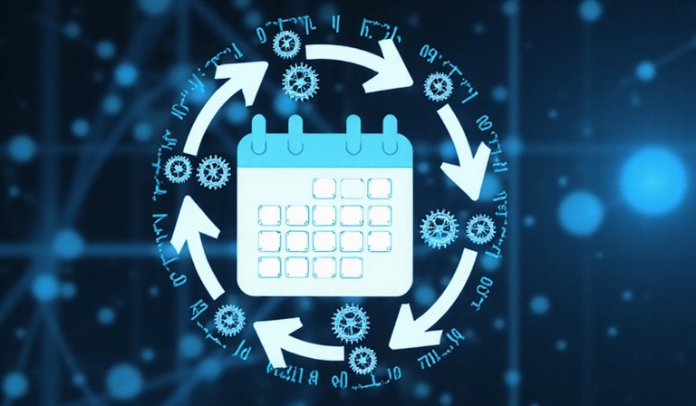 Calendar icon with gears and arrows, symbolizing terms and conditions updates