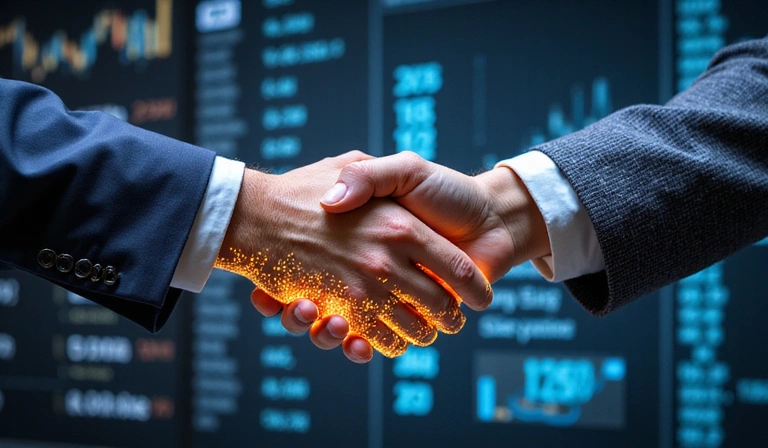 Digital handshake between two individuals representing agreement on terms of service